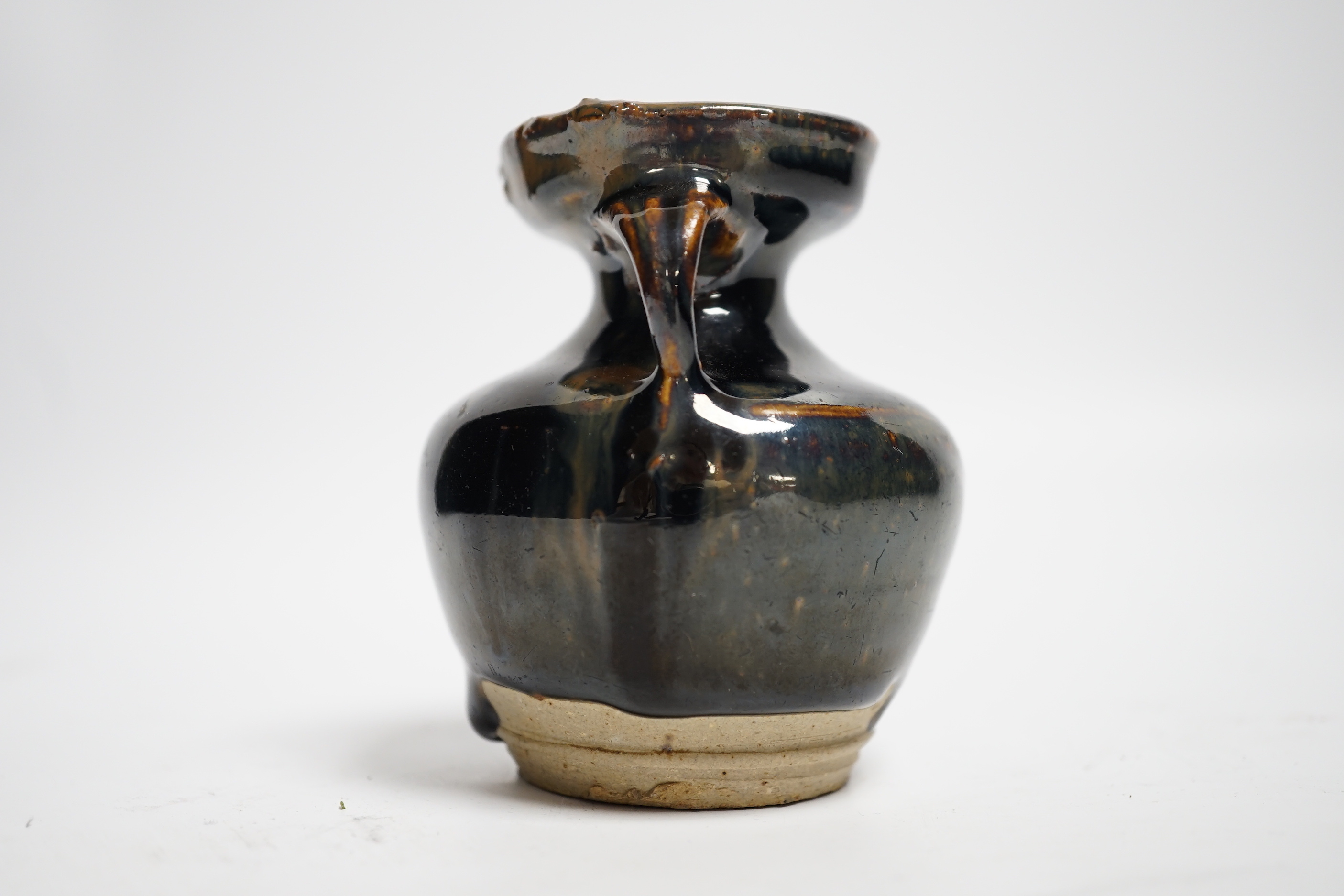 A Chinese Jian type two handled jar, possibly Song dynasty, 8cm high